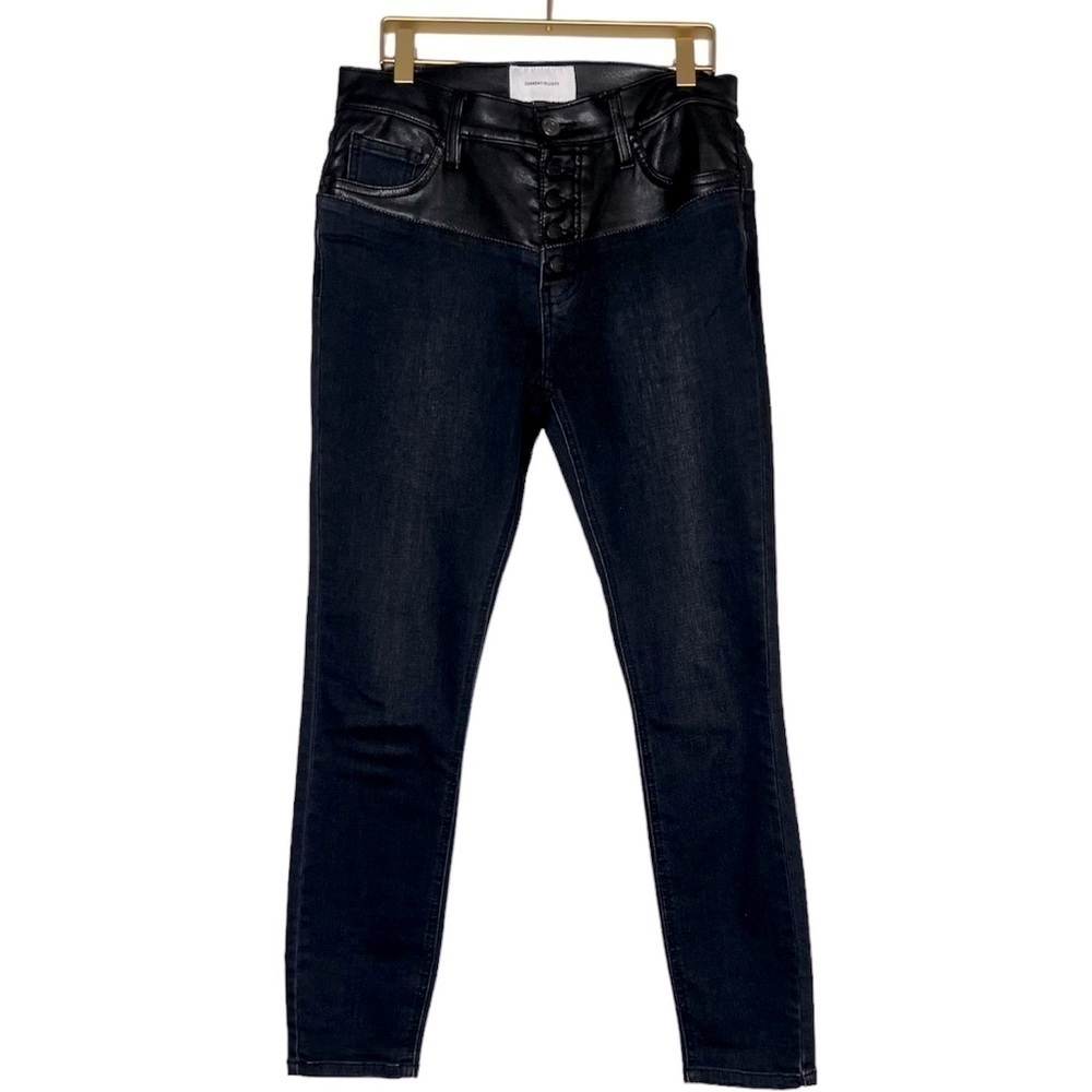 Current/Elliott The Fused High Rise Vegan Leather Contrast Stiletto Jean - Picture 2 of 10